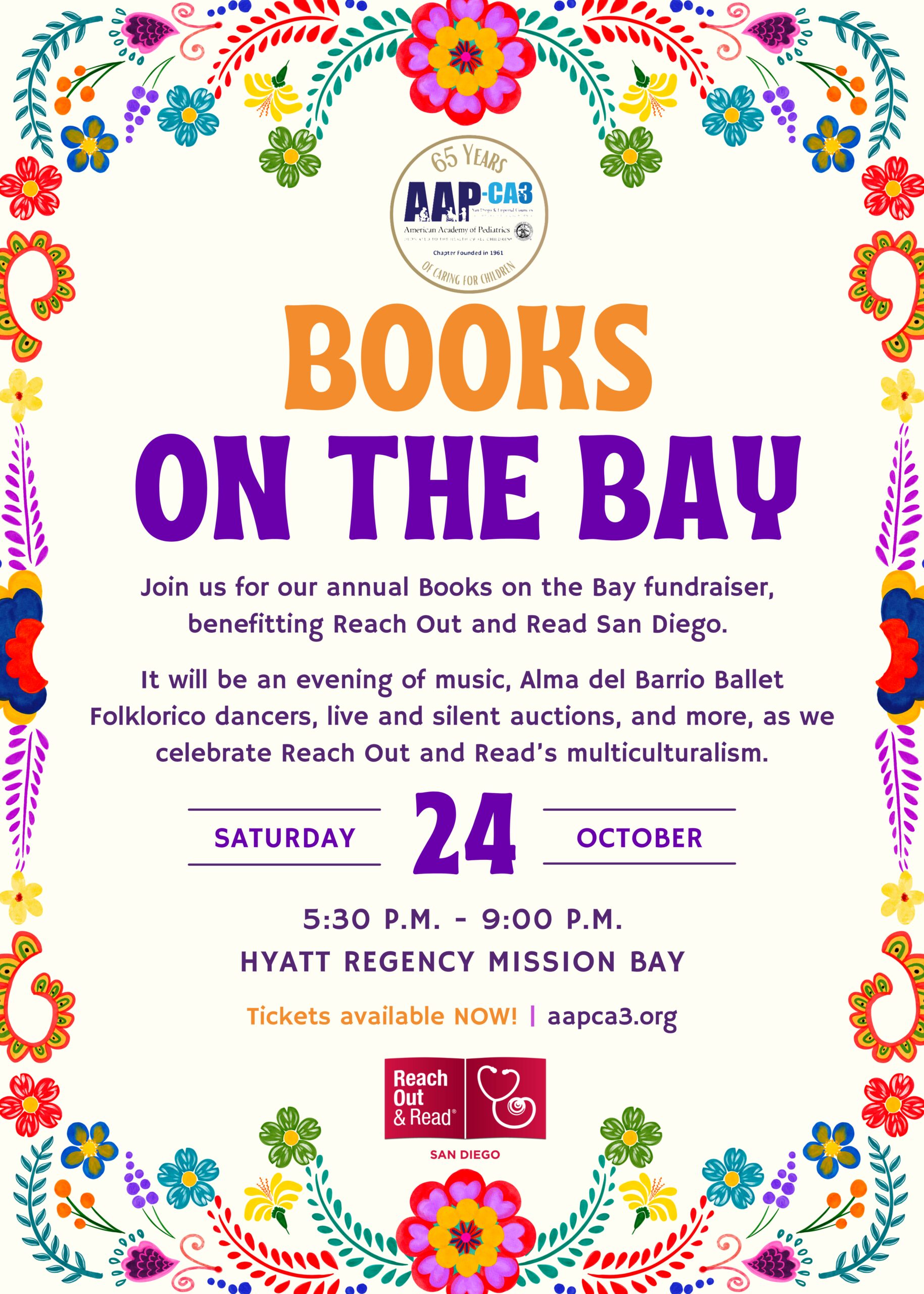 Books on the Bay fundraiser benefiting Reach Out and Read San Diego, Saturday, October 24, 2026, 5:30–9:00 p.m. at Hyatt Regency Mission Bay.